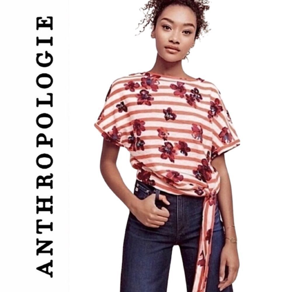NWOT Anthropologie Postmark Floral Striped Top